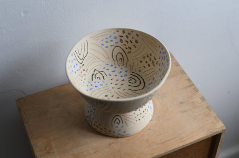 Pedestal Bowl | Blue Sketch