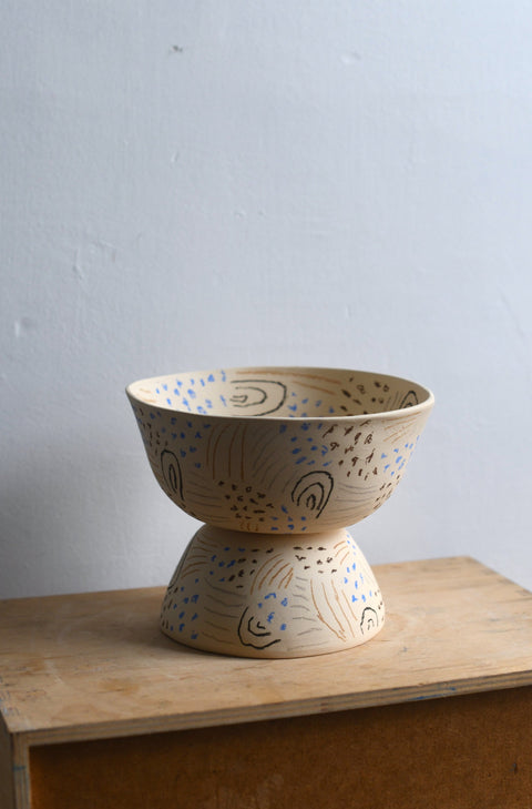 Pedestal Bowl | Blue Sketch