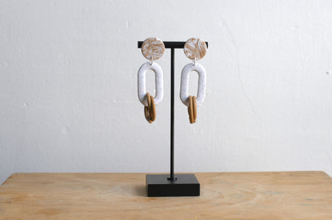 Loop Earrings | Camel Marble + White