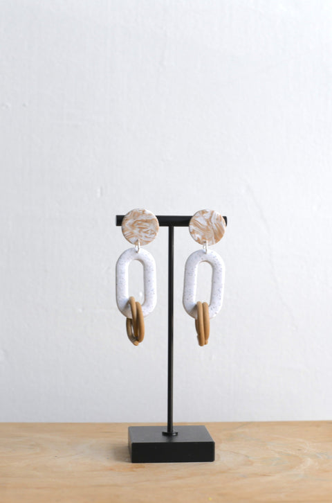 Loop Earrings | Camel Marble + White