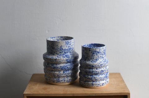 Small Piston Vase 008 | Blue Splatterware