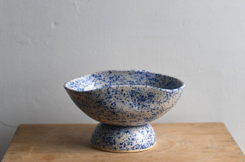 Pedestal Shell Bowl | Blue Splatterware