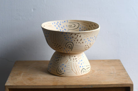 Pedestal Bowl | Blue Sketch